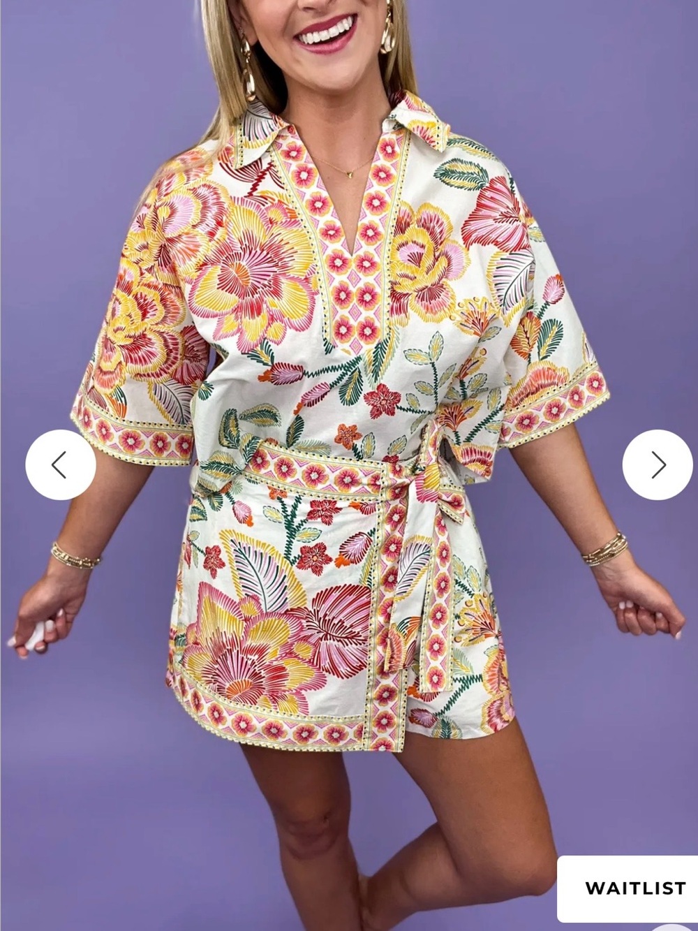 Entro Floral Two-Piece Set | Wrap Skort + Tunic Top | Size Small - Picture 5 of 6